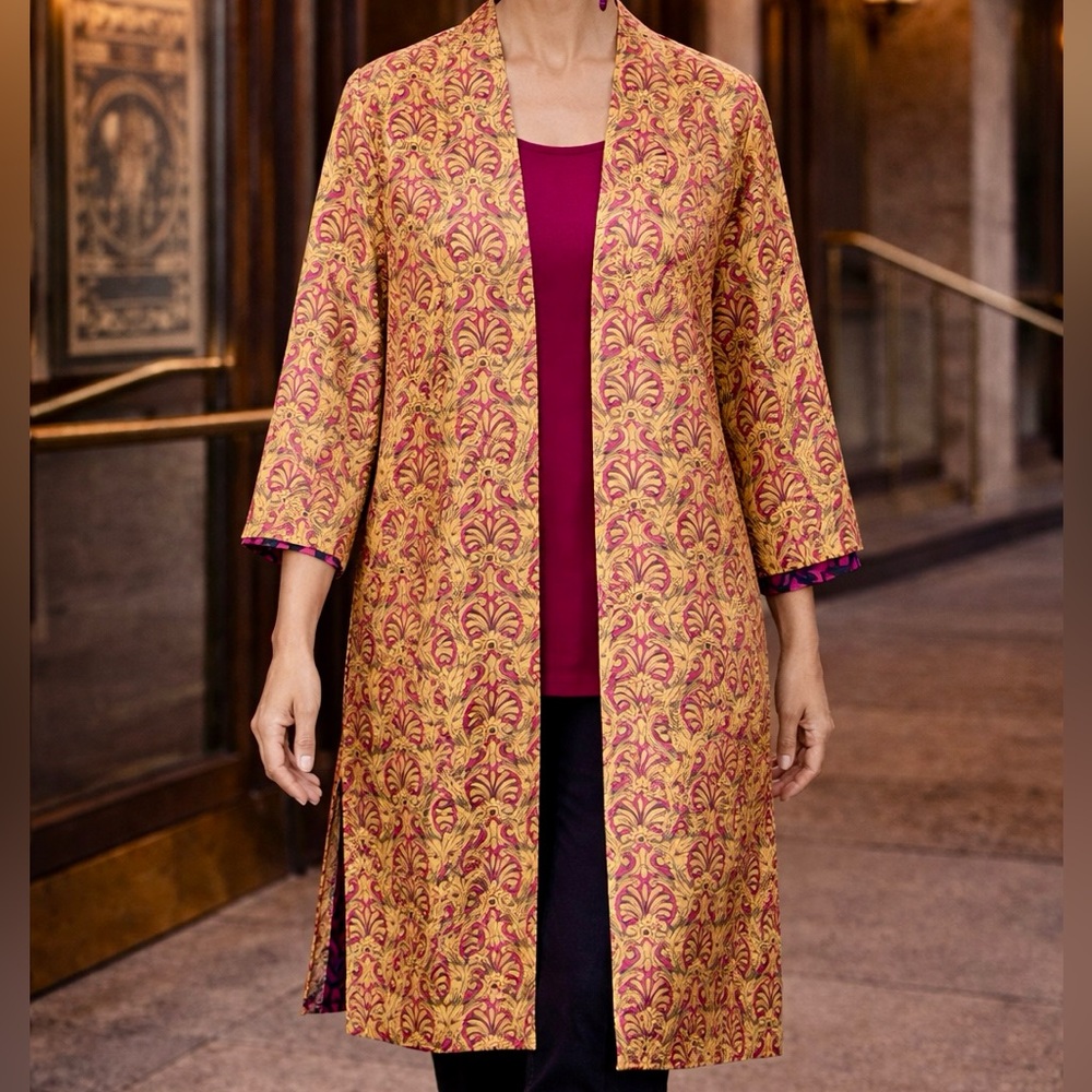 Chico’s Reversible Kimono Jacket NWT Size 1 Open Front Lightweight Duster - Picture 3 of 14